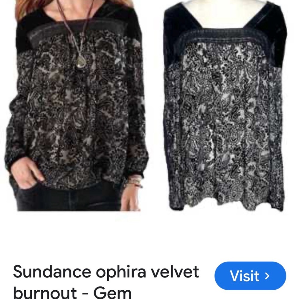 Sundance Black and Gray Velvet Burnout Blouse
